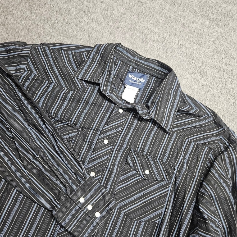 Wrangler Western Shirt Mens 2XT Black Blue Striped Pearl Snap Long Sleeve Tall